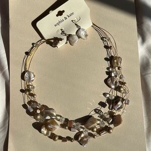 Sophia & Kate cream/tan/gold necklace and earrings set NWT